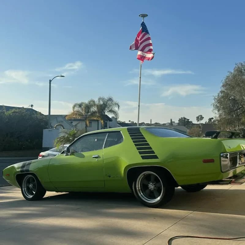 Lime green 1972 Plymouth Road Runner raffle car